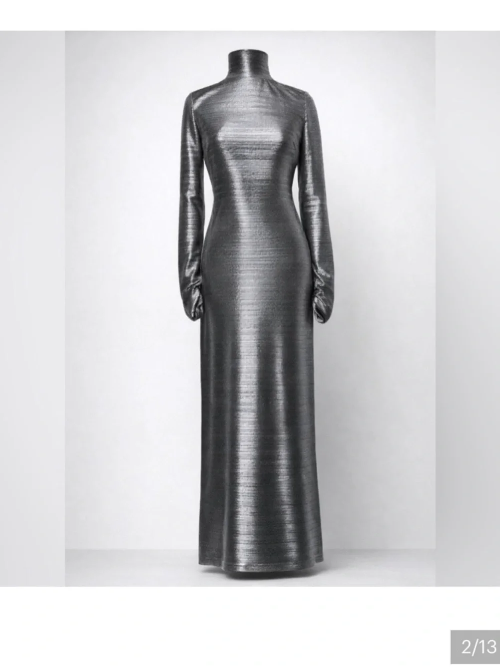 NWT Free People Metallic Silver Long Sleeve Open Back Evening Gown - Picture 2 of 10